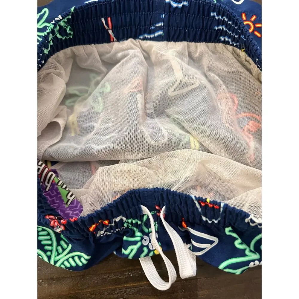 Chubbies Men’s M Neon Flamingo Palm Tree Tropical Swim Trunks Navy - M - EUC
